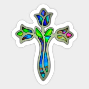 Stained Glass Rose Cross Sticker